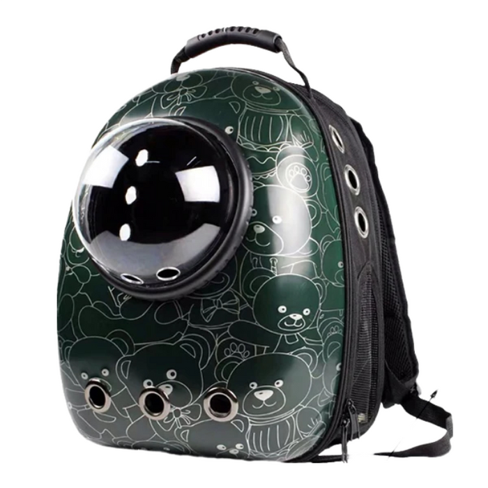 Anywags Pet Carrier Green Bears Print Breathable Space Capsule Travel On the Go Bag For Pet