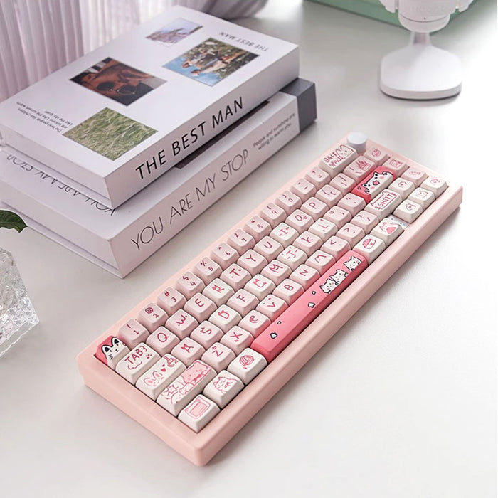 Anymob Keycap Keyboard Pink 66 Keys Cute Cat Theme Mechanical Sublimation Switch Clicks