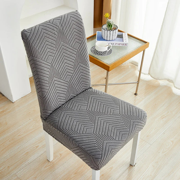 Anyhouz Chair Cover Dark Grey Geometric Lines Design with Elastic Material for Dining Room Kitchen Wedding Hotel Banquet Restaurant