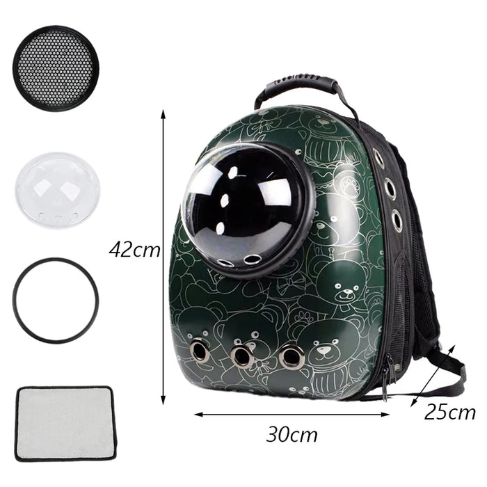 Anywags Pet Carrier Green Bears Print Breathable Space Capsule Travel On the Go Bag For Pet