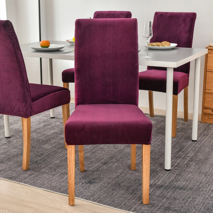 Anyhouz Chair Cover Purple Velvet Plush Stretch Chair Slipcover Elastic Spandex Chair Cover for Dining Room Kitchen Wedding Banquet Hotel