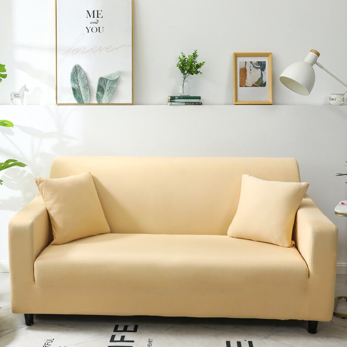 Anyhouz 2 Seater Sofa Cover Plain Beige Style and Protection For Living Room Sofa Chair Elastic Stretchable Slipcover