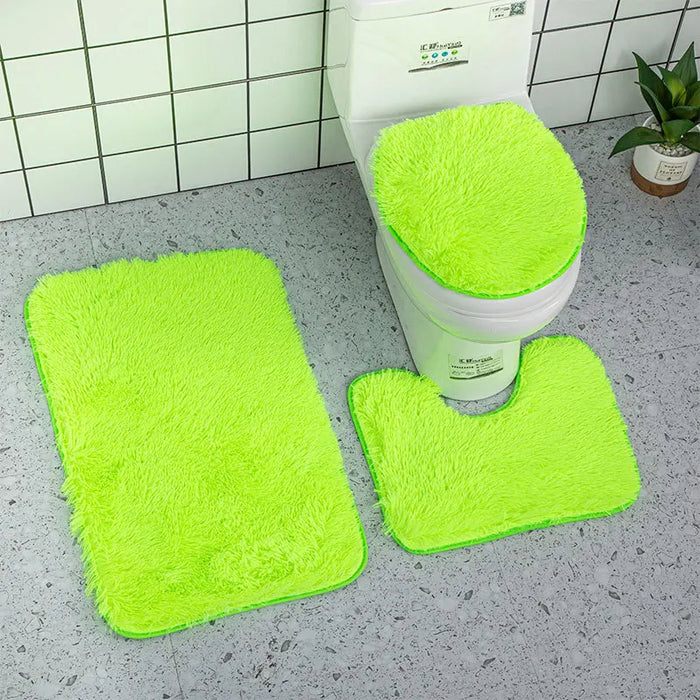 Anyhouz Bath Mat 3pc Green Bathroom Silk Tie-Dye Toilet Soft Non Slip Rug Shower Carpets Toilet Lid Cover Floor Mats for Hallway