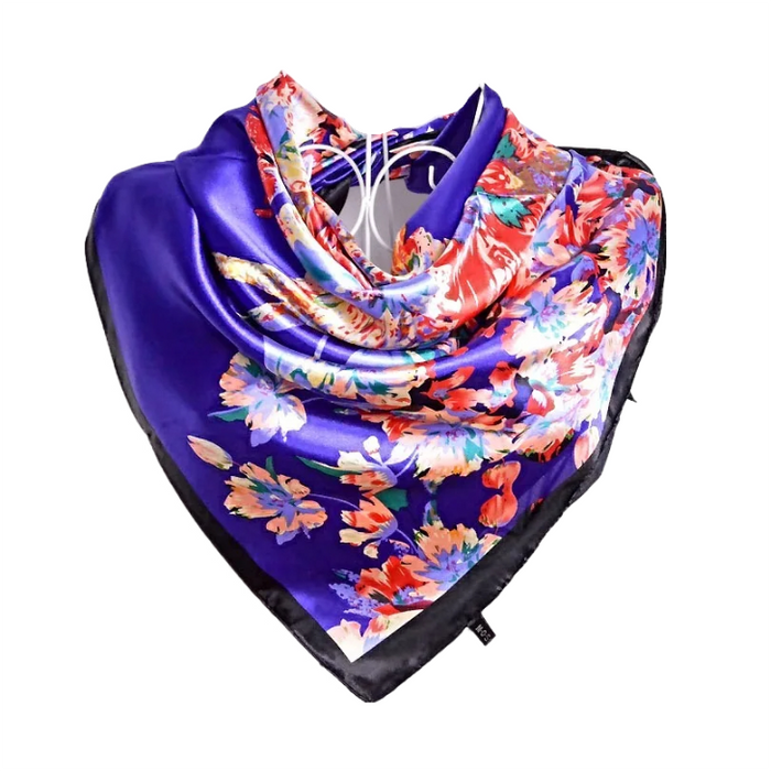 Anyyou Scarf for Women Cute Purple Blue Printed Polyester Silk Big Square Silk 90*90cm Satin For Spring Summer Autumn Winter