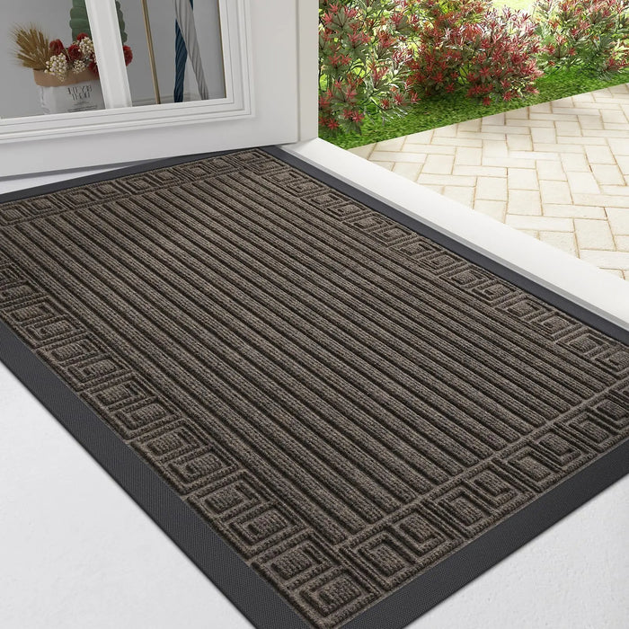 Anyhouz Doormat Brown Rubber Frame Stripes Non Slip Dirt Trap Water Absorbing Mat