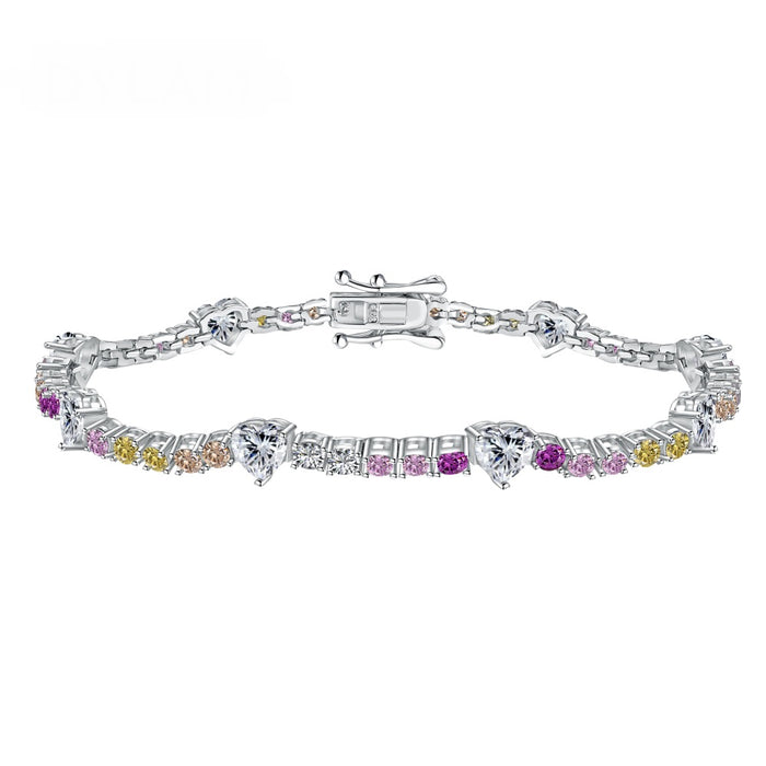 Anyco Bracelet Trendy Multi Color S925 Silver Pink Diamond Bracelet 16+3cm Bling Cz Cubic Zircon Pear Shape Bracelets For Women Jewelry