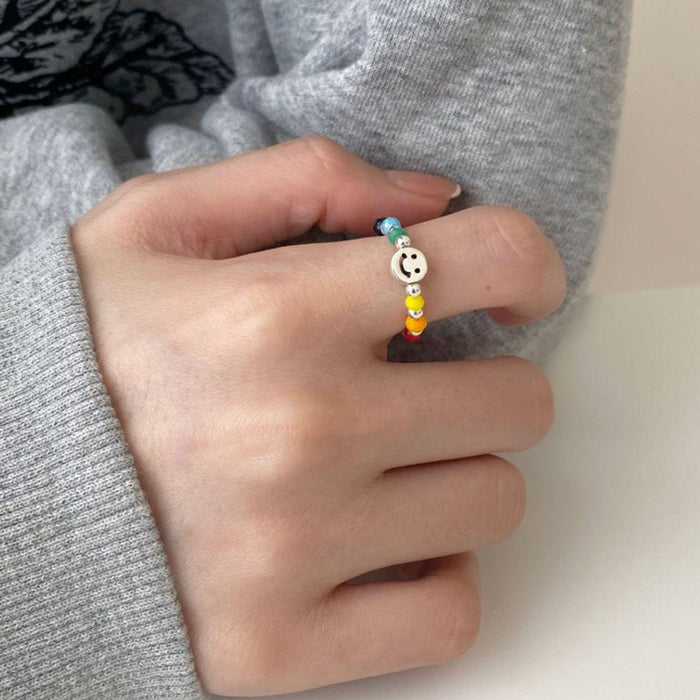 Anyco Ring Dainty Handmade Jewelry Women Stackable Yellow Heart Open Adjustable Rings 925 Sterling Silver Ring