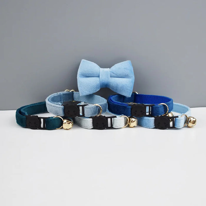 AnyWags Cat Collar Navy Blue Bow Small with Safety Buckle, Bell, and Durable Strap Stylish and Comfortable Pet Accessor