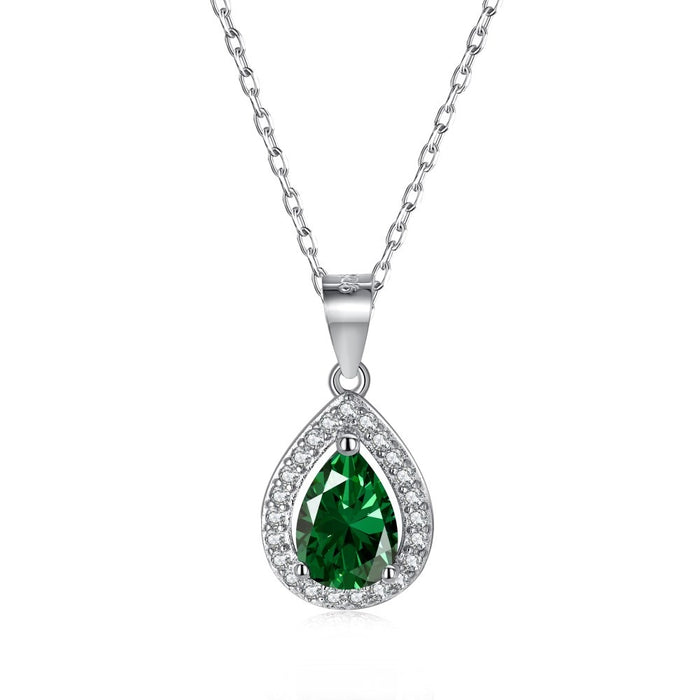 Anyco Necklace 925 Silver for Woman Luxury Pear-shaped Green Diamond Pendant Rhodium Platting Cubic Zirconia 5A Jewelry