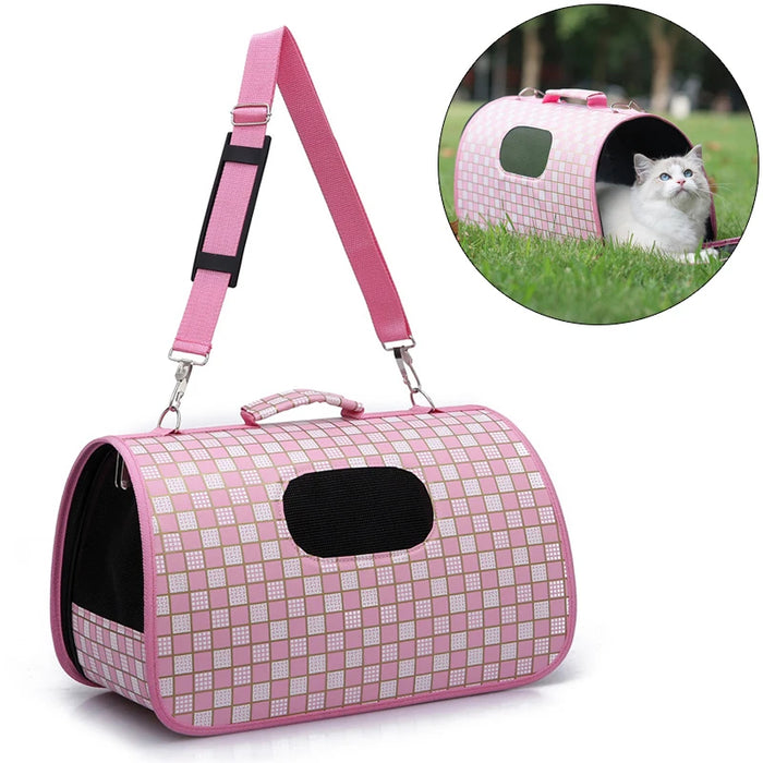 Anywags Pet Carrier Small Checkered Pink Shoulder Sling Bags for Small Pet Carrying Accessories