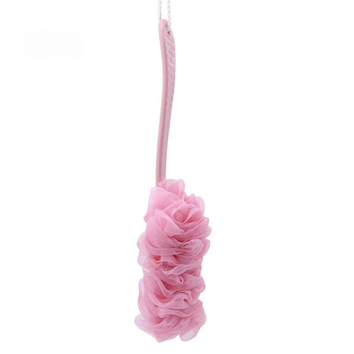 Anyhouz Long Handle Back Exfoliating Scrubber Sponge Pink Soft Mesh Exfoliating Bath Bubble Hanging Back Body Bath Shower