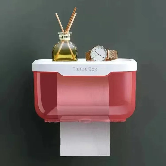 Anyhouz Paper Towel Dispenser Pink Wall Mounted Storage Box Phone Rack Portable Toilet Paper Holders Waterproof Shelf Bathroom Organizer