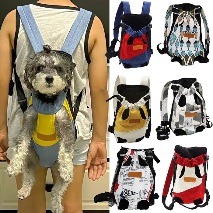 Anywags Pet Carrier Yellow White Large Denim Breathable Travel Backpack for Large Size Pets with Pockets for Carrying Supplies