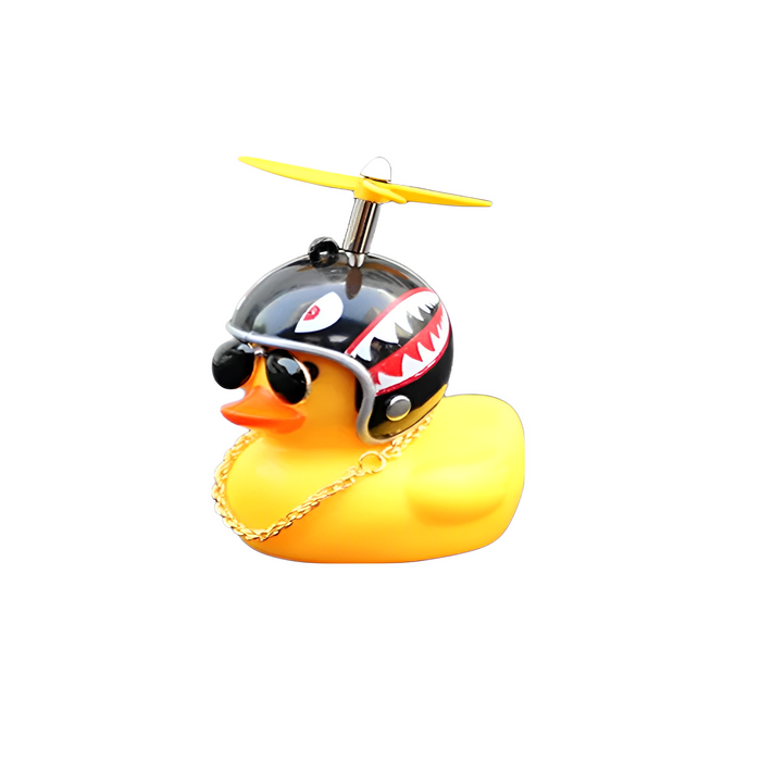 Anypack Car Ornaments Rubber Yellow Duck  for Car Dashboard Decorations Cool Glasses Duck with Propeller Helmet Gold Chain