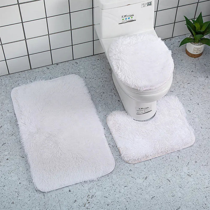 Anyhouz Bath Mat 3pc White Bathroom Silk Tie-Dye Toilet Soft Non Slip Rug Shower Carpets Toilet Lid Cover Floor Mats for Hallway