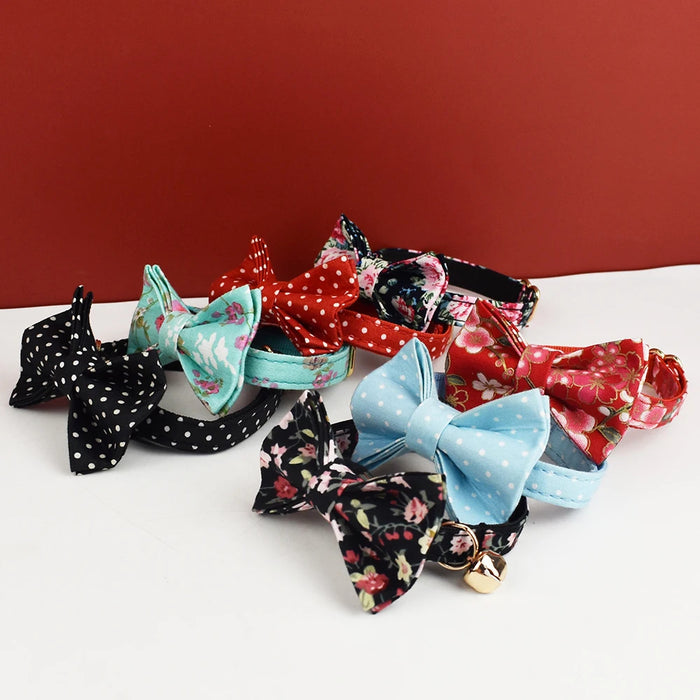 AnyWags Cat Collar Floral Black Bow Large with Safety Buckle, Bell, and Durable Strap Stylish and Comfortable Pet Accessory