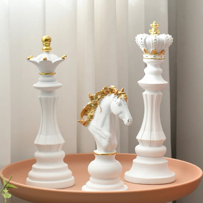 Anyhouz Home Figurine Chess Piece White Knight Medium Resin for Living Room Desktop Decoration Accessories Gifts