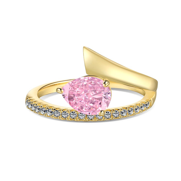 Anyco Ring S925 Sterling Silver Pink Diamond CZ 8A 1ct Refinement 18K Gold Rings For Women