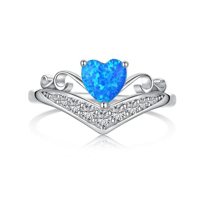 Anyco Ring S925 Sterling Silver Heart Star 5A CZ 5A Cubic Zirconia Ring Wedding Engagement Promise Blue Opal Rings Jewelry Women