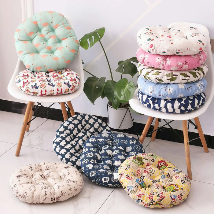 Anyhouz Seat Cushion White Mix Print Round Chair Pad Decorative Pillow