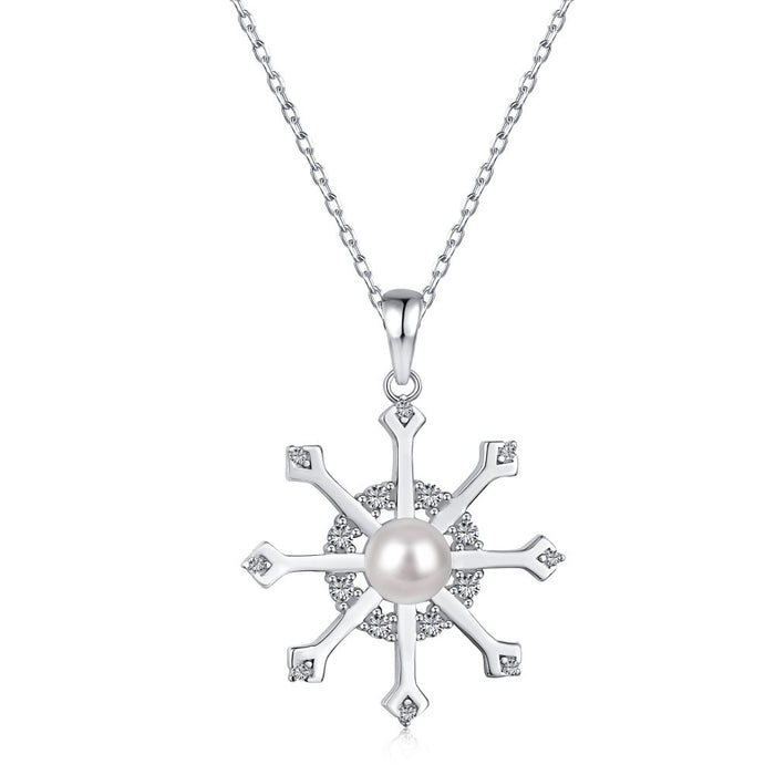 Anyco Necklace 925 Silver for Women Elegant Diamond Snowflake Shell Pendant Cubic Zirconia 5A Rhodium Platting Jewelry