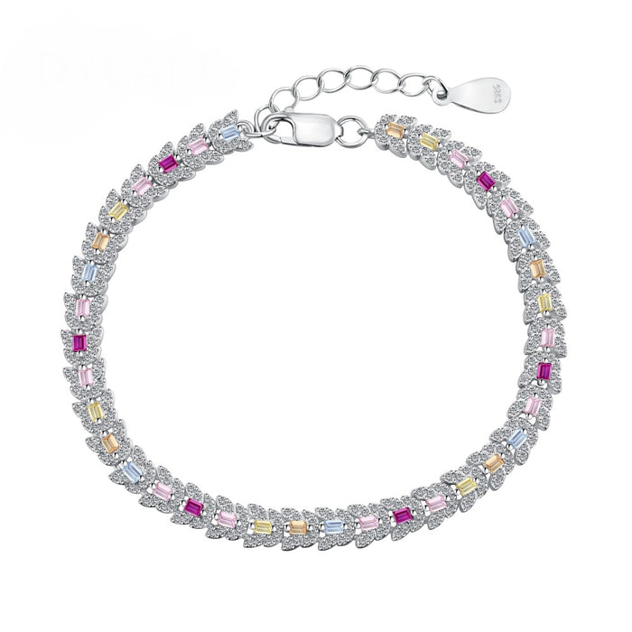 Anyco Bracelet New Pink Stone Tennis Bracelet Chain Cz Eternity Band Rainbow Cubic Zirconia 925 Silver Bracelets Women