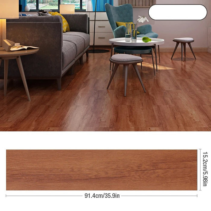 Anyhouz 5pcs Vinyl Tile Red Oak Stain Self Adhesive Wear Resistant Floor Wood Grain 3D Wallpaper Waterproof Stickers for Home and Office Decoration