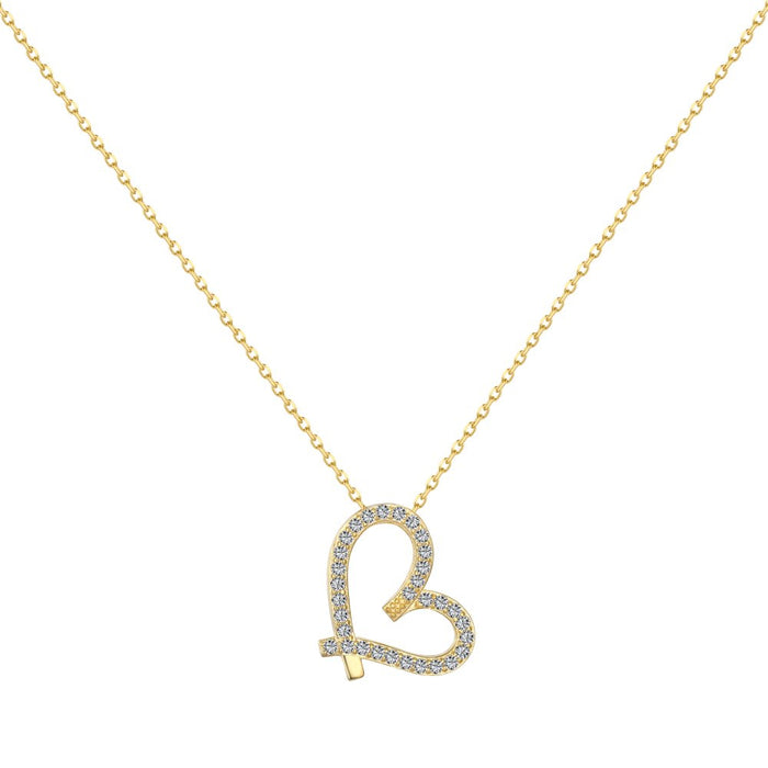 Anyco Necklace 925 Silver for Women Hollow Love Heart Pendant Gold Platting Cubic Zirconia 5A 18K Jewelry