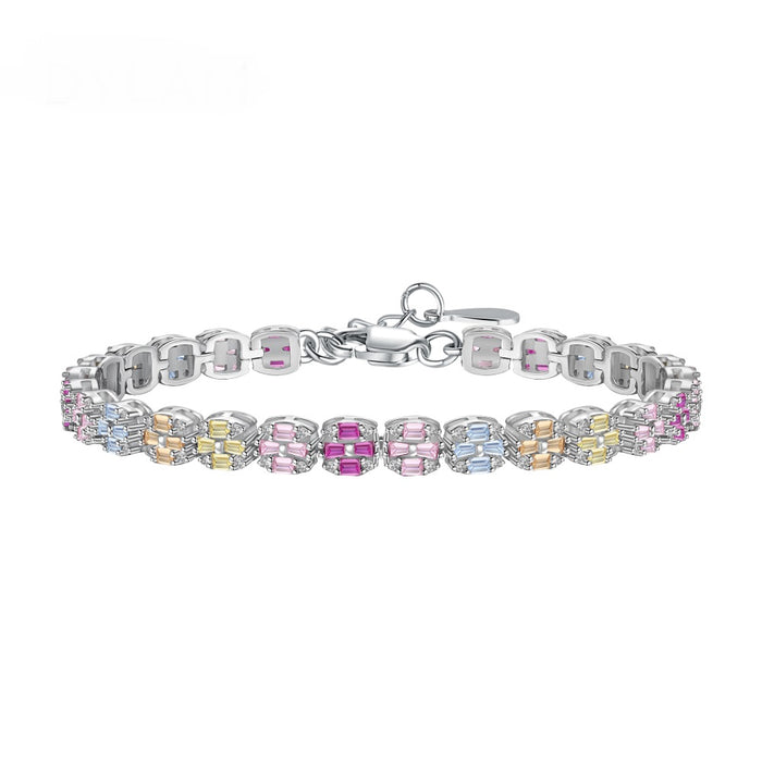 Anyco Bracelet Iced Out Square Rainbow Mixed Cuts Pink Stone Tennis Bracelet For Women Men 925 Sterling Silver 5A Cz Diamond Bracelets