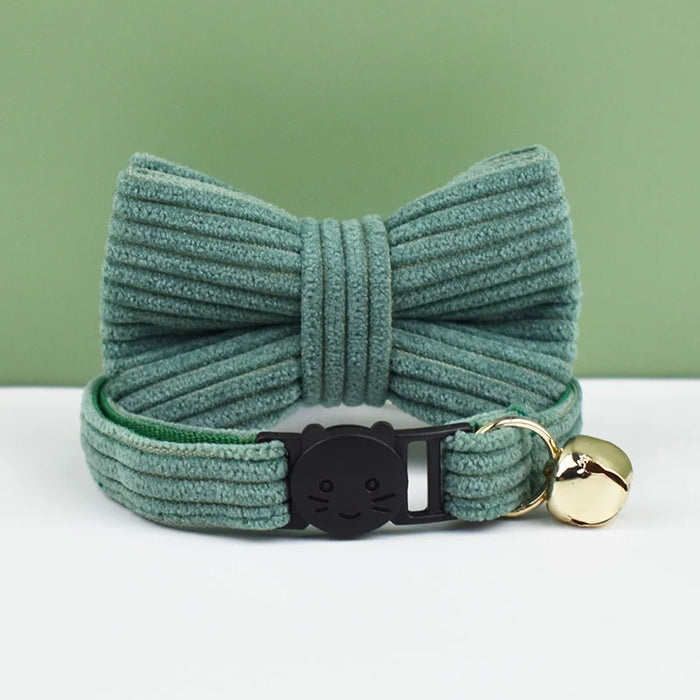 AnyWags Cat Collar Hunter Green Bow Large with Safety Buckle, Bell, and Durable Strap Stylish and Comfortable Pet Accessory