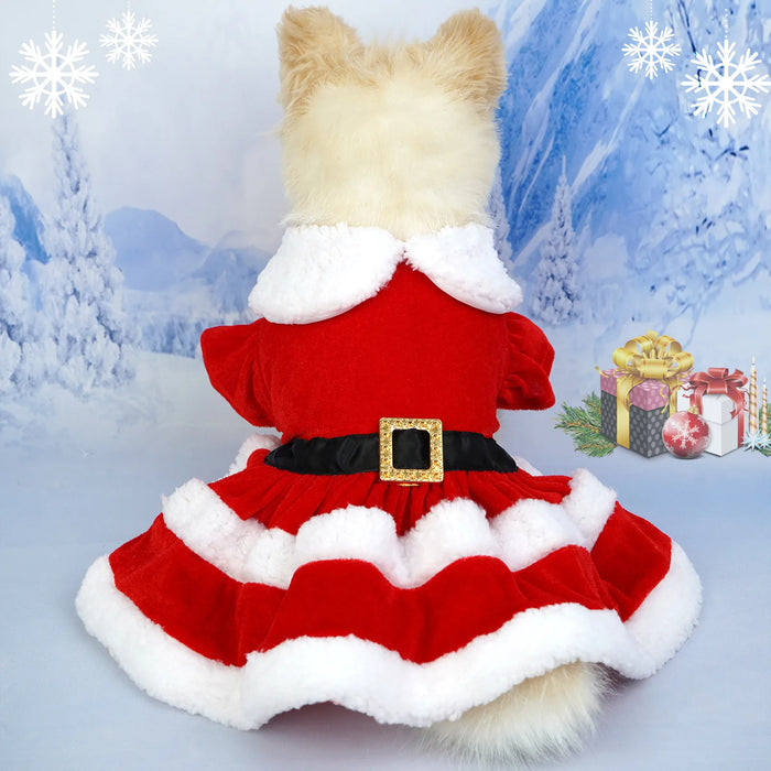 Anywags Pet Clothes Christmas Princess Dress with Fluffy Skirt and Belt for Holiday Season and Occasions