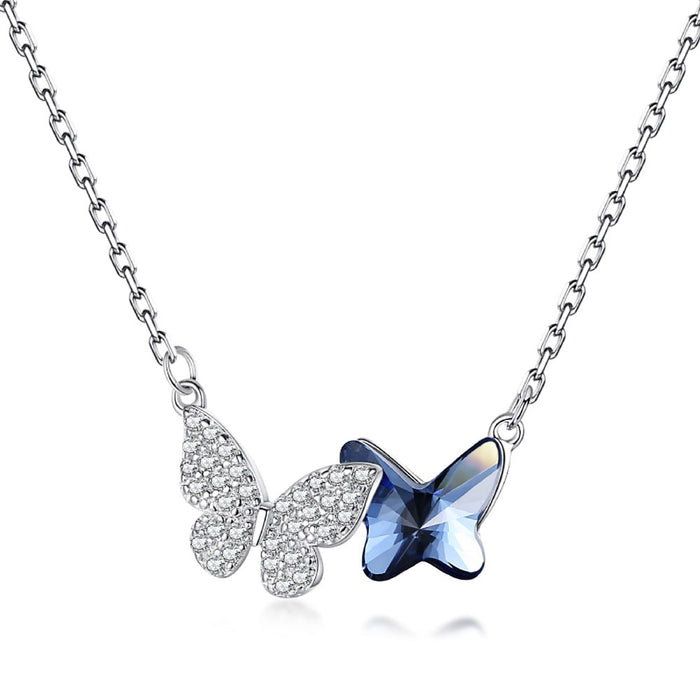 Anyco Necklace 925 Silver for Woman Flower Butterfly Jade Pendant Rhodium Platting Cubic Zirconia 5A Jewelry