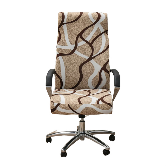 Anyhouz Office Chair Cover Brown Wave Line Large Non-Slip Rotating Seat Case Universal Armrest Chair Protector