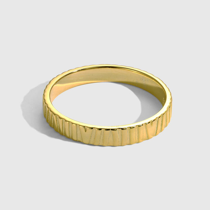 Anyco Ring Minimalist Design 925 Sterling Silver 18K Gold Plate Texture Rings for Daily Wear