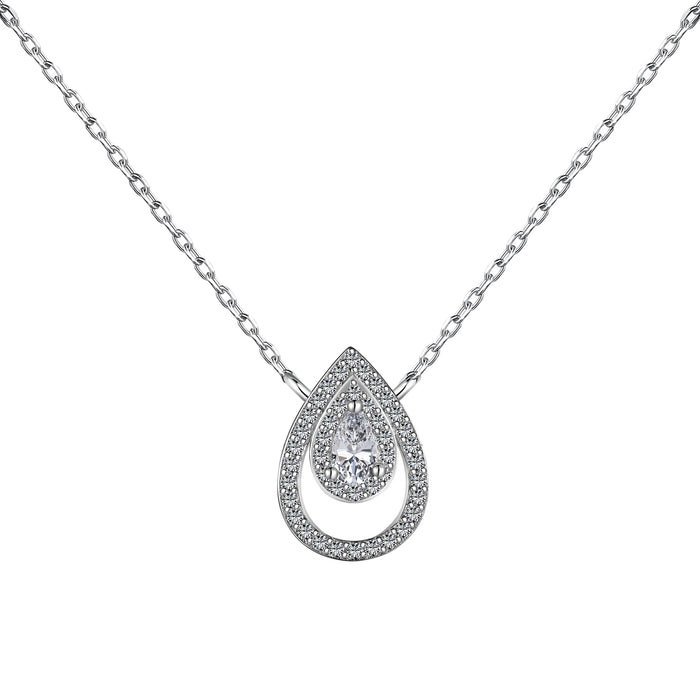 Anyco Necklace 925 Silver for Women Ripple Waterdrop Pendant Rhodium Platting Cubic Zirconia 5A Jewelry