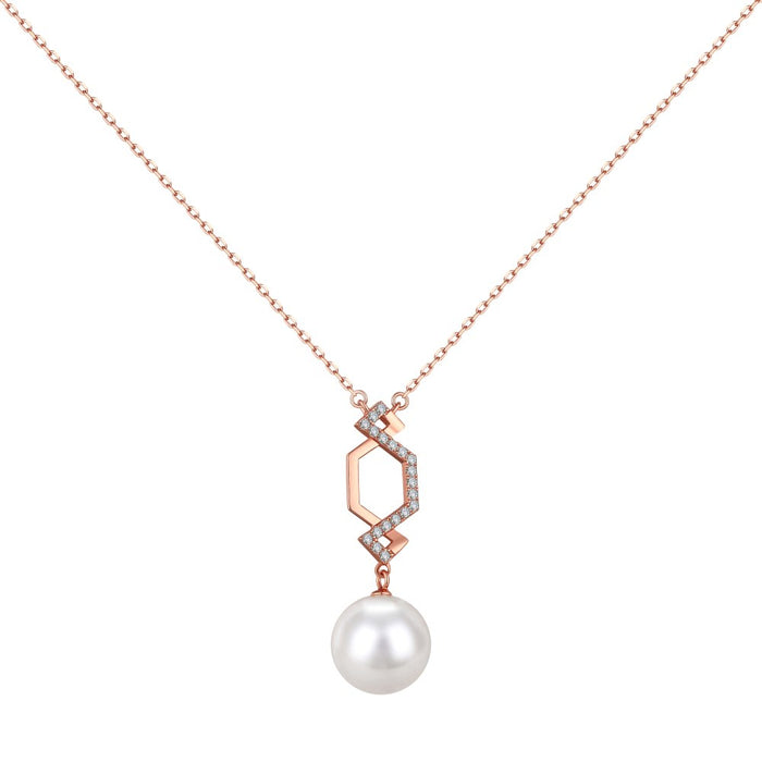 Anyco Necklace 925 Silver for Women Minimalist Pearl Link Chain Pendant Rose Gold Platting Jewelry