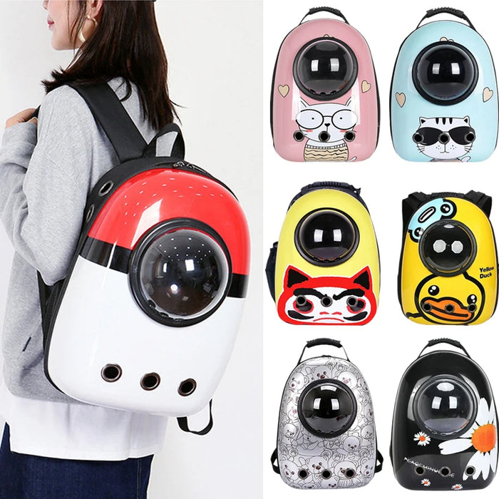 Anywags Pet Carrier White Penguin Print Breathable Space Capsule Travel On the Go Bag For Pet