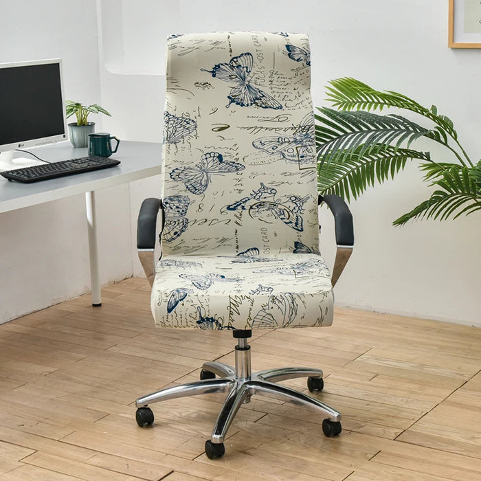 Anyhouz Office Chair Cover White Blue Butterfly Design Large Non-Slip Rotating Seat Case Universal Armrest Chair Protector