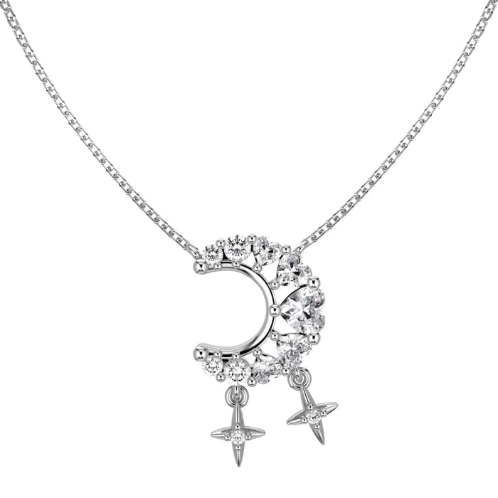 Anyco Necklace 925 Silver for Women Crescent  Star Moon Pendant Rhodium Platting Cubic Zirconia 5A Jewelry