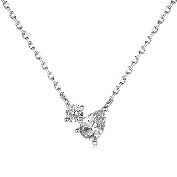 Anyco Necklace 925 Silver for Women Two Stone Pear Waterdrop Rhodium Platting Cubic Zirconia 5A Jewelry