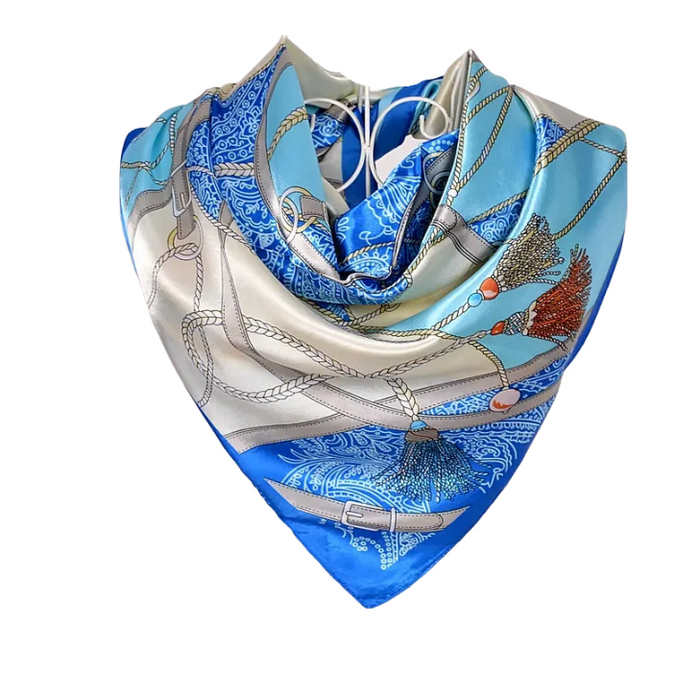 Anyyou Scarf for Women Sky Blue Printed Polyester Silk Big Square Silk 90*90cm Satin For Spring Summer Autumn Winter