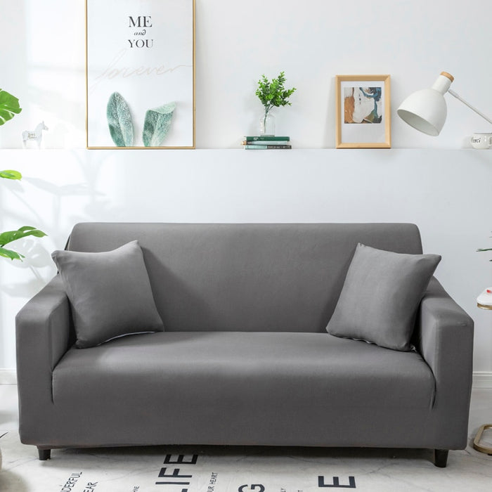 Anyhouz 4 Seater Sofa Cover Plain Grey Style and Protection For Living Room Sofa Chair Elastic Stretchable Slipcover