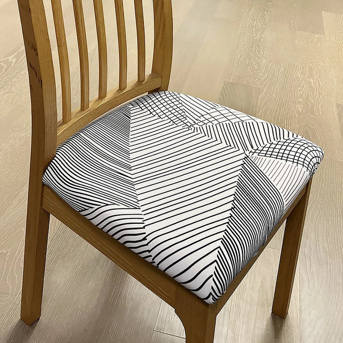 Anyhouz Chair Cover White Simple Linear Pattern Design Stretch Seat Cover for Home Dinning Kitchen Washable Removable