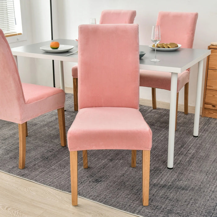 Anyhouz Chair Cover Pink Velvet Plush Stretch Chair Slipcover Elastic Spandex Chair Cover for Dining Room Kitchen Wedding Banquet Hotel