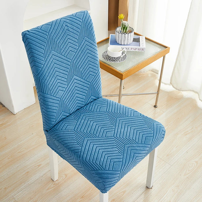 Anyhouz Chair Cover Blue Geometric Lines Design with Elastic Material for Dining Room Kitchen Wedding Hotel Banquet Restaurant