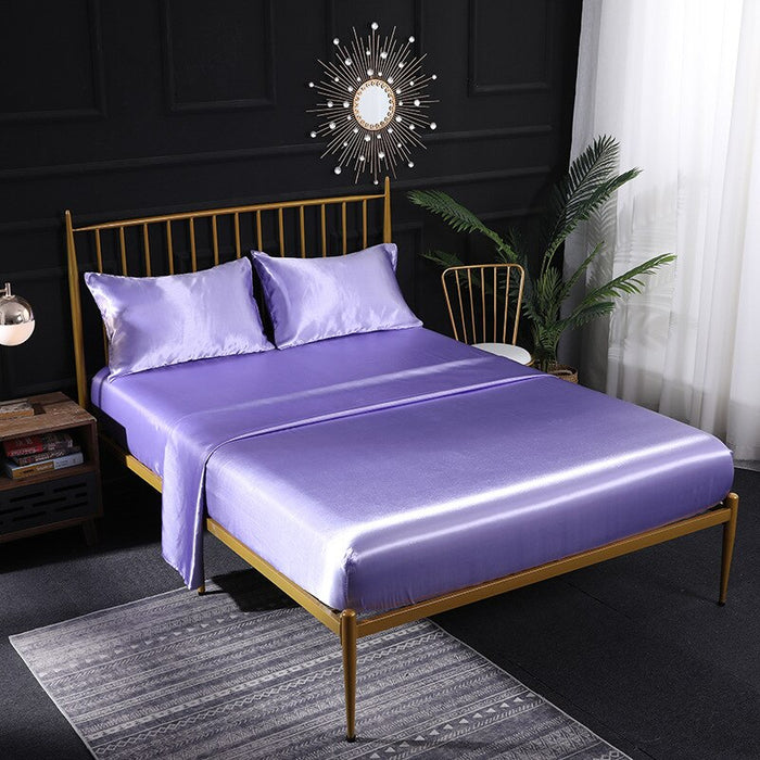 Anyhouz Fitted Sheet Queen Size Light Purple Luxury Silky Beddings Set with Pillow Cases