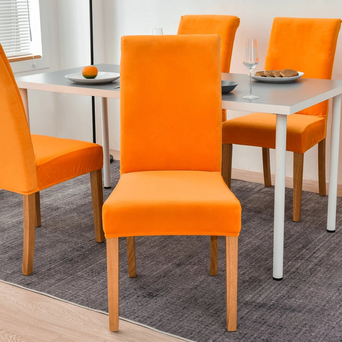 Anyhouz Chair Cover Orange Velvet Plush Stretch Chair Slipcover Elastic Spandex Chair Cover for Dining Room Kitchen Wedding Banquet Hotel