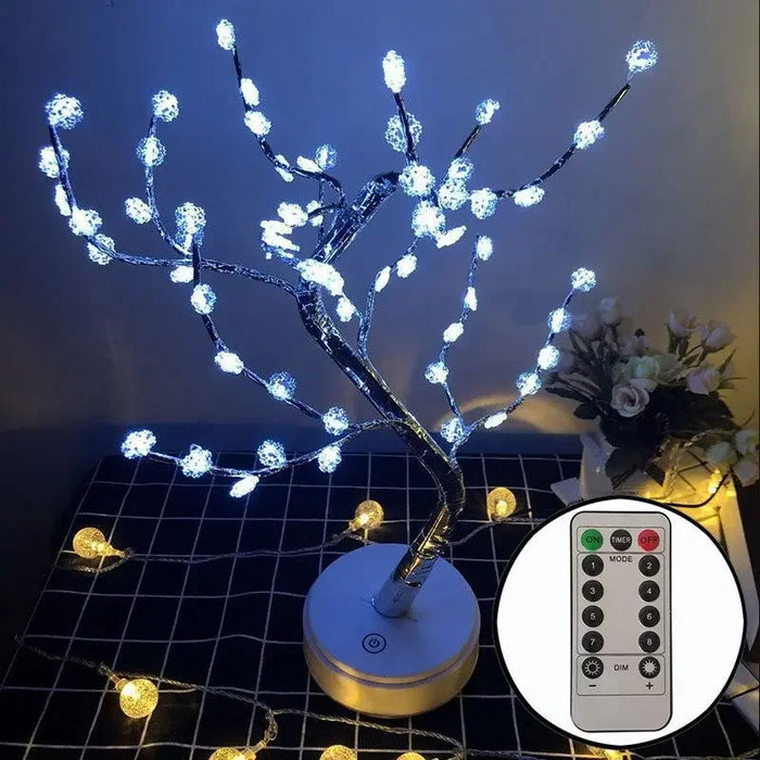 Anyhouz Table Lamp White 60 LED Bonsai Tree Desk Light USB Rechargeable For Living Room