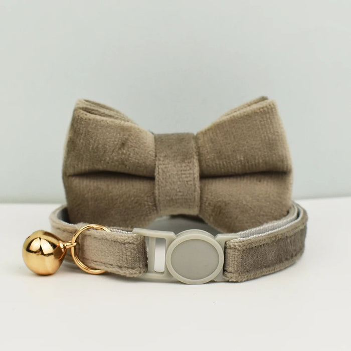 AnyWags Cat Collar Grey Bow Large with Safety Buckle, Bell, and Durable Strap Stylish and Comfortable Pet Accessory