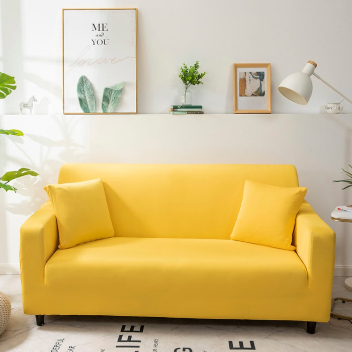 Anyhouz 3 Seater Sofa Cover Plain Yellow Style and Protection For Living Room Sofa Chair Elastic Stretchable Slipcover